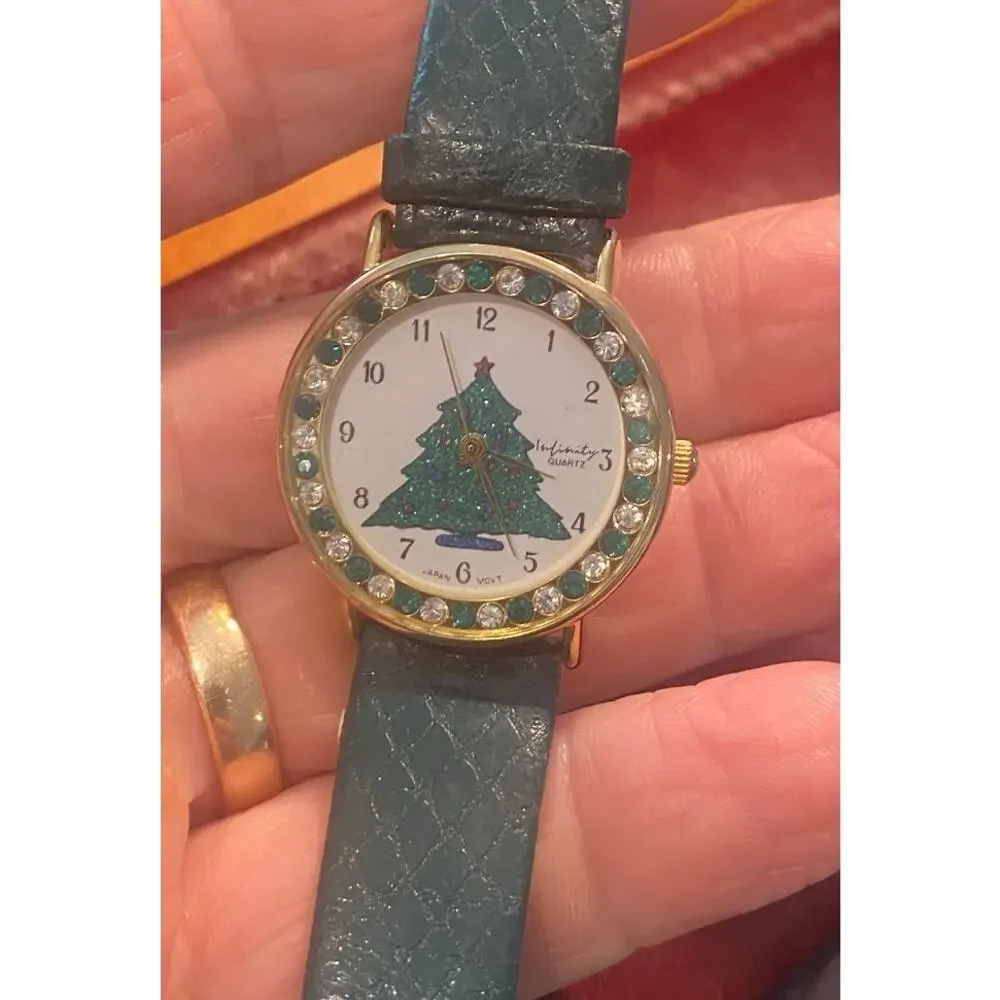 Women's 30mm Gold Tone Infinity Christmas Watch, Crystal Accents